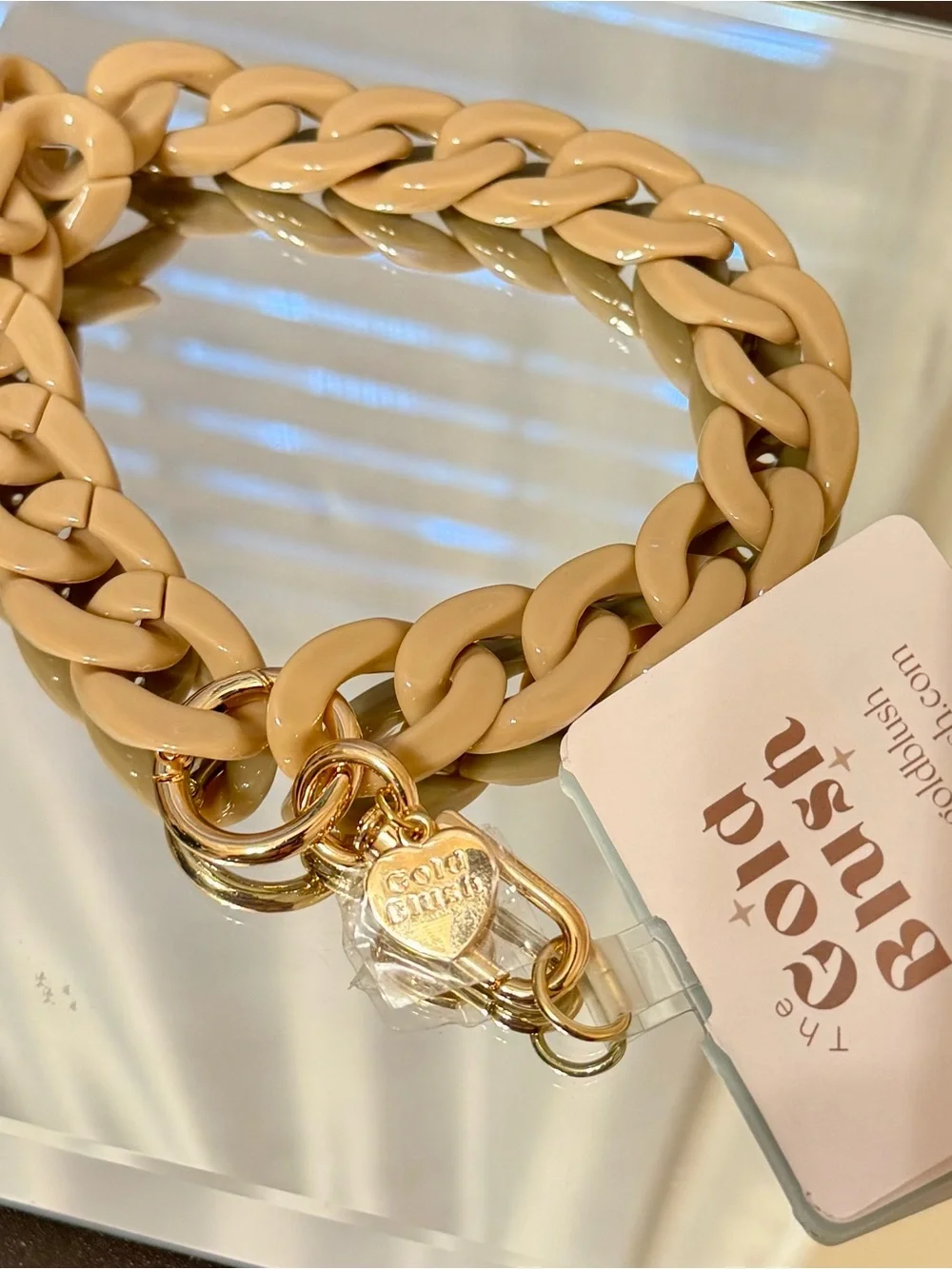New Beige Chain-Link Phone Wristlet Case